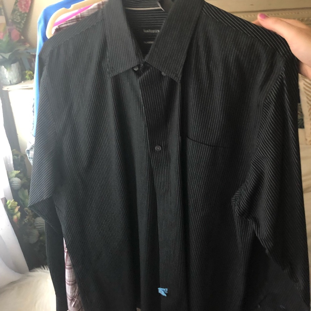 VanHeusen Black dress shirt with white pinstripes